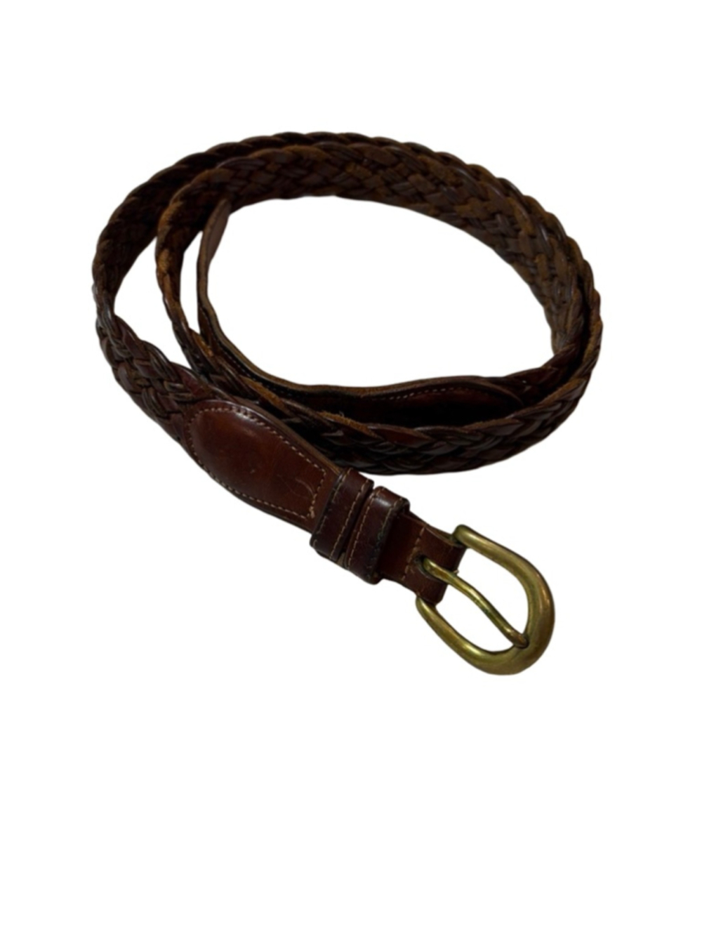 Coach Brown Braided Leather Belt Brass Buckle Size 40 105CM Worn